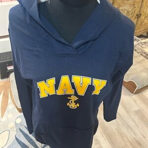 Navy Blue Hoodie with Yellow Print